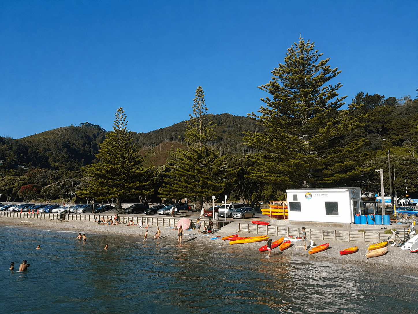 Kayaks on the beach at Days Bay
